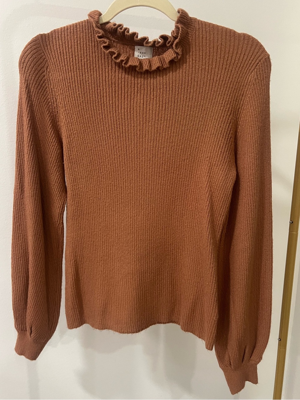 a new day Rust Ribbed Ruffle Neck Sweater - Picture 2 of 4